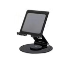 Support noir réglable pour tablette et smartphone, avec plateau incliné et base ronde