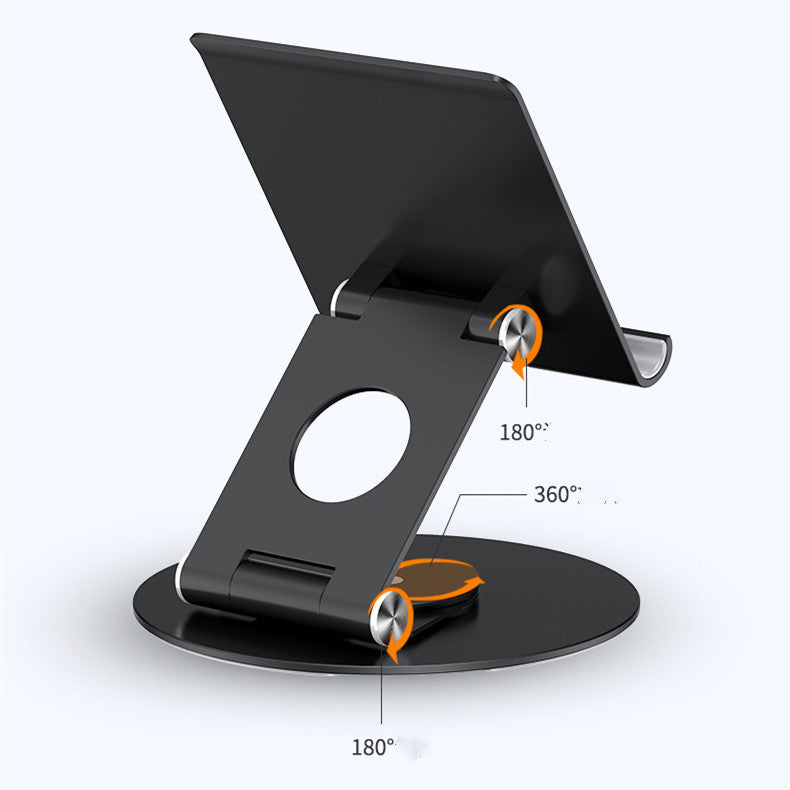 Support noir pour tablette et smartphone : articulations inclinables et base rotative à 360 degrés